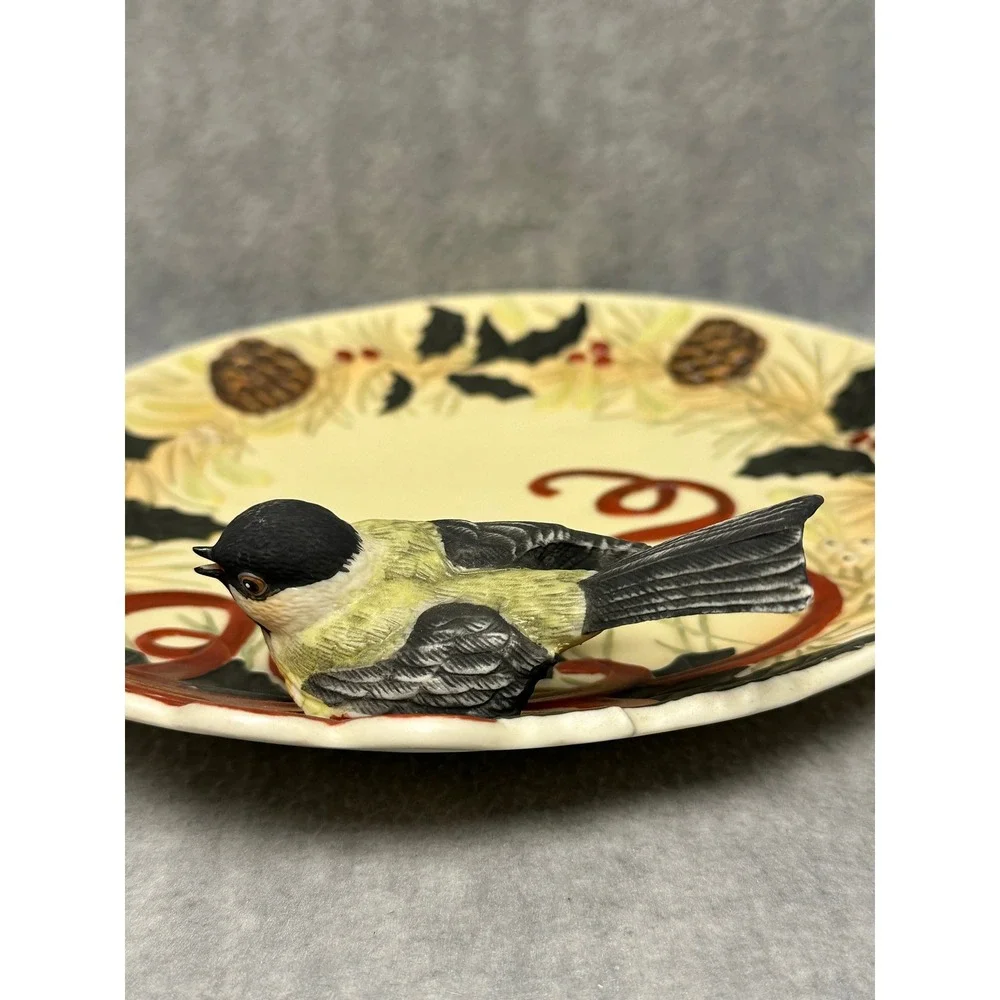 Lenox Winter Greetings Plate Ivory Chickadee 3D Wreath‎ Catherine McClung